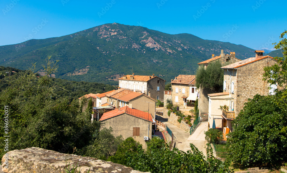 View of the beautiful old village of Tolla on Corsica. It is located in the south of the island, east of the island's capital Ajaccio, Tourism and vacation concept.