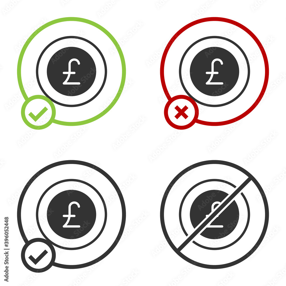 Black Coin money with pound sterling symbol icon isolated on white background. Banking currency sign. Cash symbol. Circle button. Vector. Black Coin money with pound sterling symbol icon isolated on white background. Banking currency sign. Cash symbol. Circle button. Vector.