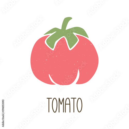 Cute caption tomato icon isolated on white background. Colorful pictogram original design. Can be used for infographics, identity or decoration. Vector shabby hand drawn illustration