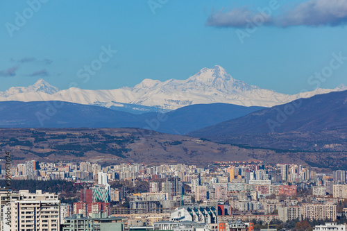 Panoramic view of Tbilisi, in the distance you can see Mount Kazbek