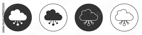 Black Cryptocurrency cloud mining icon isolated on white background. Blockchain technology, bitcoin, digital money market, cryptocoin wallet. Circle button. Vector.