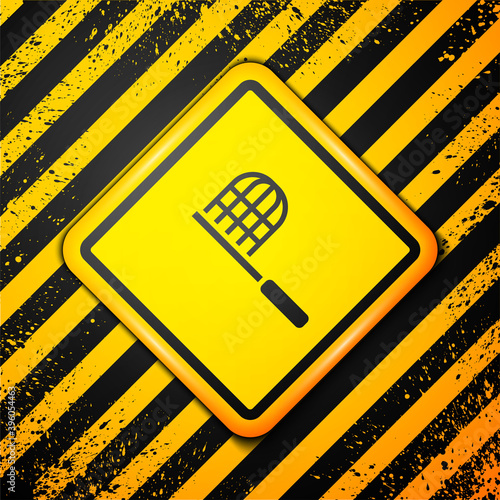 Black Butterfly net icon isolated on yellow background. Warning sign. Vector.