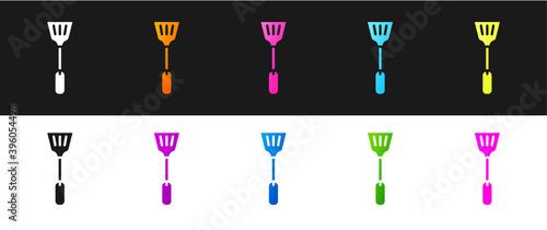 Set Fly swatter icon isolated on black and white background. Vector.