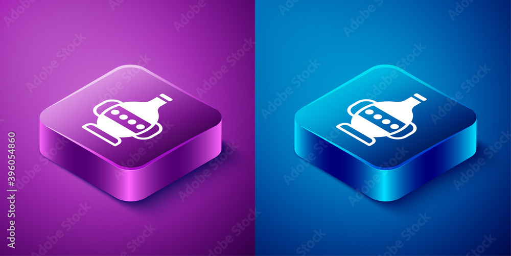 Isometric Ancient amphorae icon isolated on blue and purple background. Square button. Vector. Isometric Ancient amphorae icon isolated on blue and purple background. Square button. Vector.