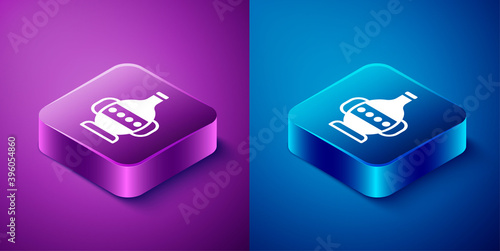 Isometric Ancient amphorae icon isolated on blue and purple background. Square button. Vector.