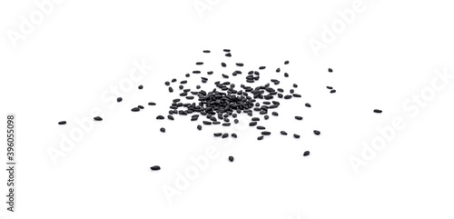 Black organic sesame seeds isolated on white background