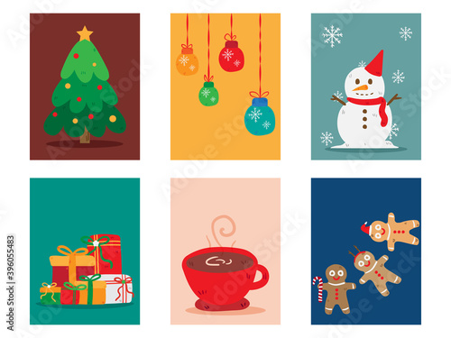 Cartoon flat vector of Christmas and Happy Holidays printable tags.