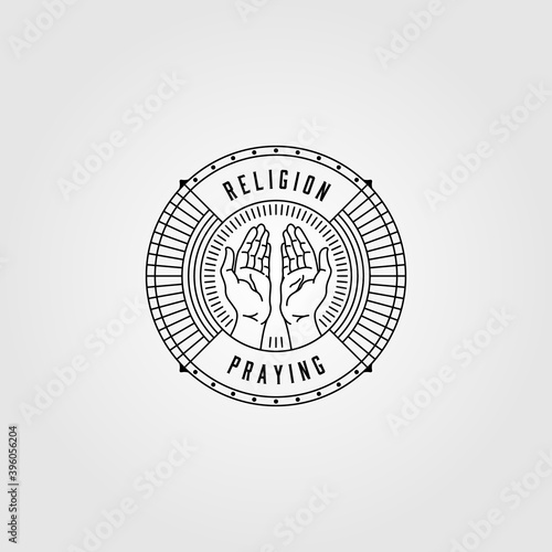 praying hands line art logo vector vintage illustration design
