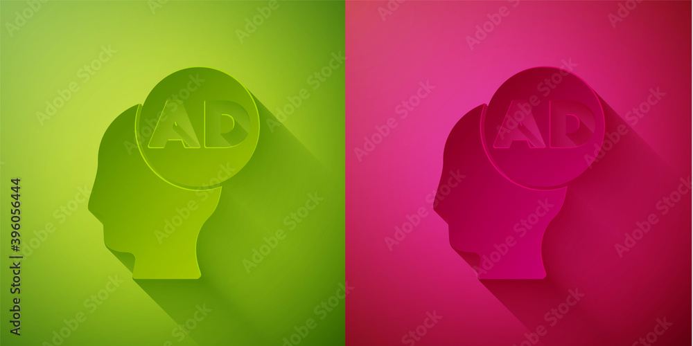 Paper cut Advertising icon isolated on green and pink background. Concept of marketing and promotion process. Responsive ads. Social media advertising. Paper art style. Vector. Paper cut Advertising icon isolated on green and pink background. Concept of marketing and promotion process. Responsive ads. Social media advertising. Paper art style. Vector.