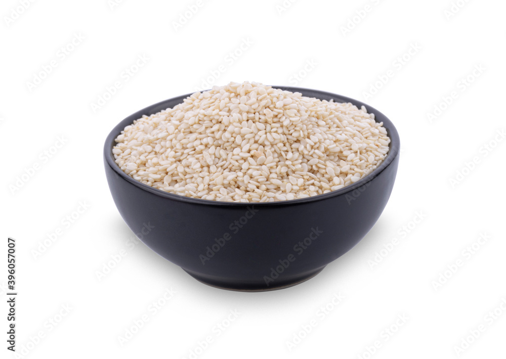 white sesame seed in bowl on white background. white sesame seed in bowl on white background.
