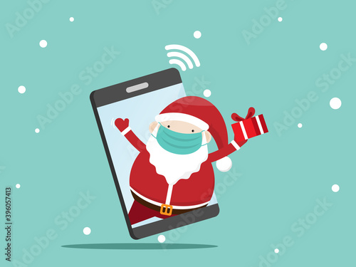santa claus with gift box on mobile