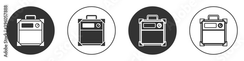 Black Guitar amplifier icon isolated on white background. Musical instrument. Circle button. Vector.
