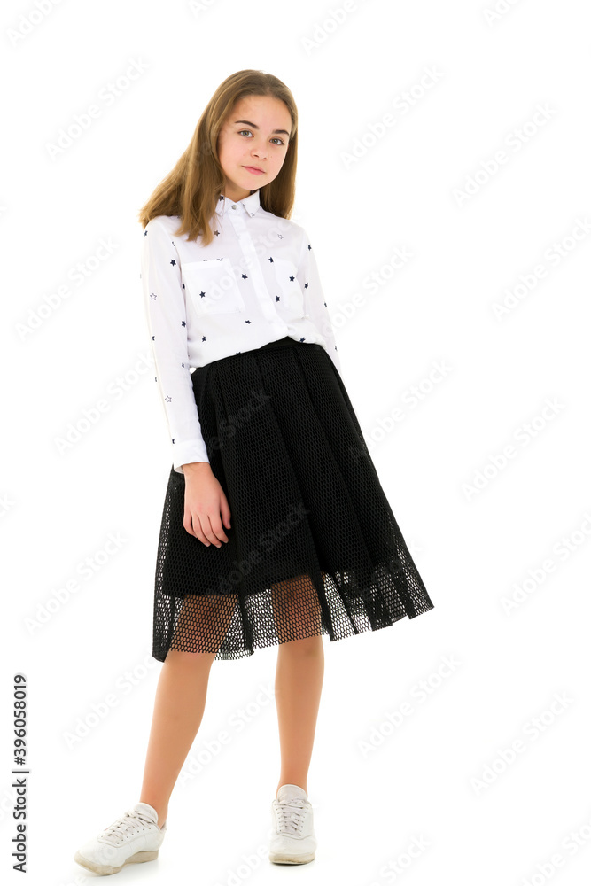 Beautiful school girl with long silky hair. Beautiful school girl with long silky hair.