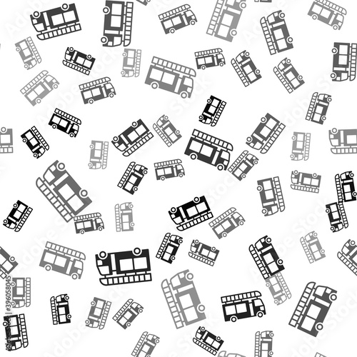 Black Fire truck icon isolated seamless pattern on white background. Fire engine. Firefighters emergency vehicle. Vector.