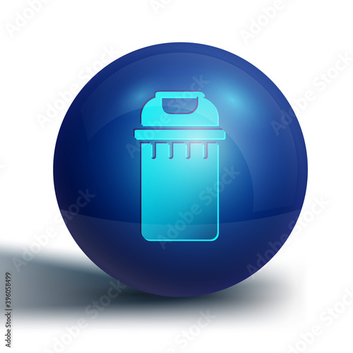 Blue Trash can icon isolated on white background. Garbage bin sign. Recycle basket icon. Office trash icon. Blue circle button. Vector.