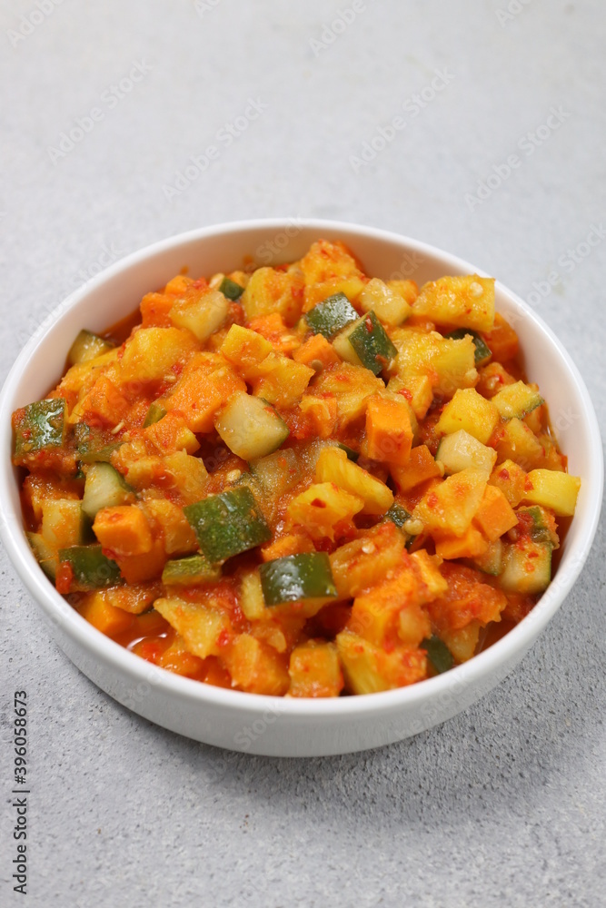 Acar. Acar is a pickles sliced mix of vegetable pickle made of cucumber,carrot and pineapple in vinegar Acar. Acar is a pickles sliced mix of vegetable pickle made of cucumber,carrot and pineapple in vinegar