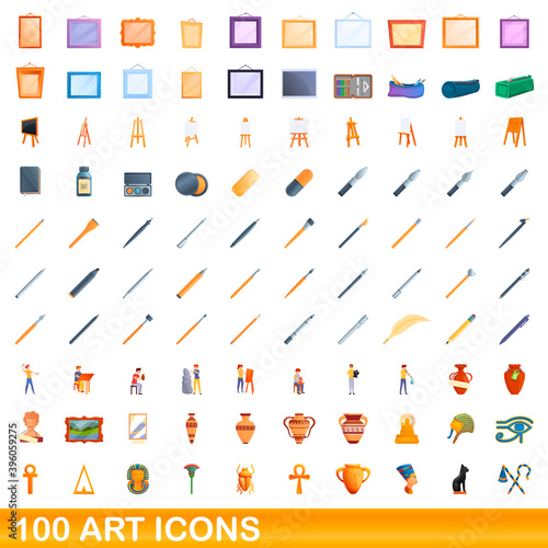 100 art icons set. Cartoon illustration of 100 art icons vector set isolated on white background