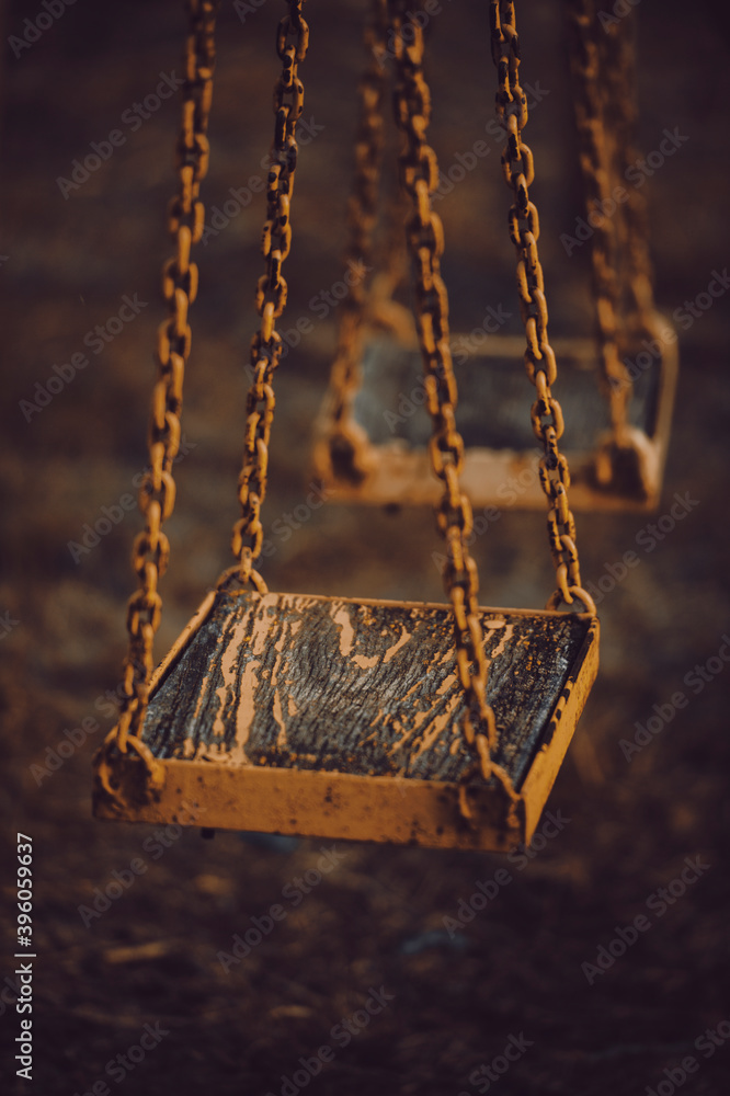 old children's playground, abandoned, swing old children's playground, abandoned, swing