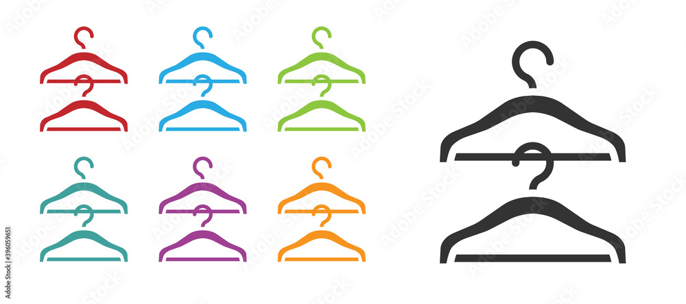 Black Hanger wardrobe icon isolated on white background. Cloakroom icon. Clothes service symbol. Laundry hanger sign. Set icons colorful. Vector.