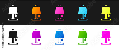 Set Table lamp icon isolated on black and white background. Vector.