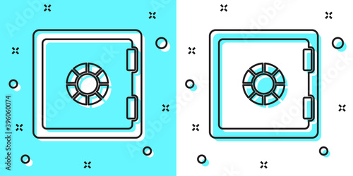Black line Safe icon isolated on green and white background. The door safe a bank vault with a combination lock. Reliable Data Protection. Random dynamic shapes. Vector.