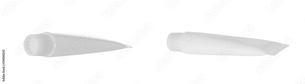 White plastic tube for cosmetics or medicine cream, gel, skin care, toothpaste, isolated on white background. White plastic tube for cosmetics or medicine cream, gel, skin care, toothpaste, isolated on white background.