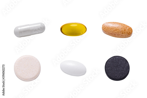 Set of different medical tablet pills  isolated