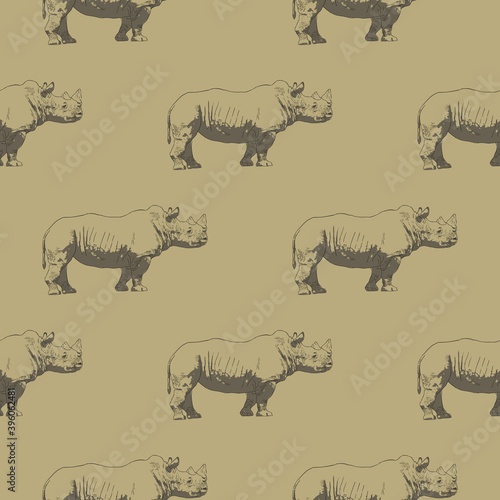 Seamless pattern with rhinoceros