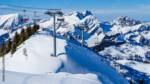 Photography ski resort in the mountains in French alps
