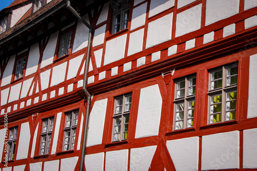 Beautiful old red and white house from Nuremberg  Bavaria  Germany