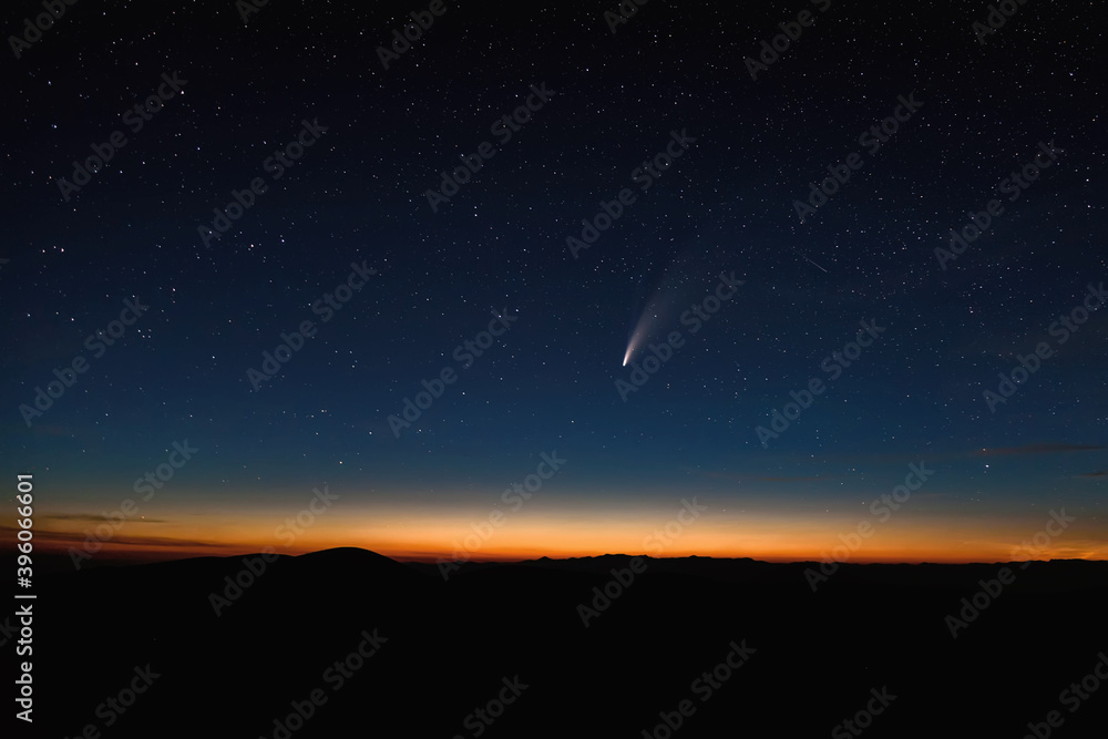 stars comet neowise night mountains sky