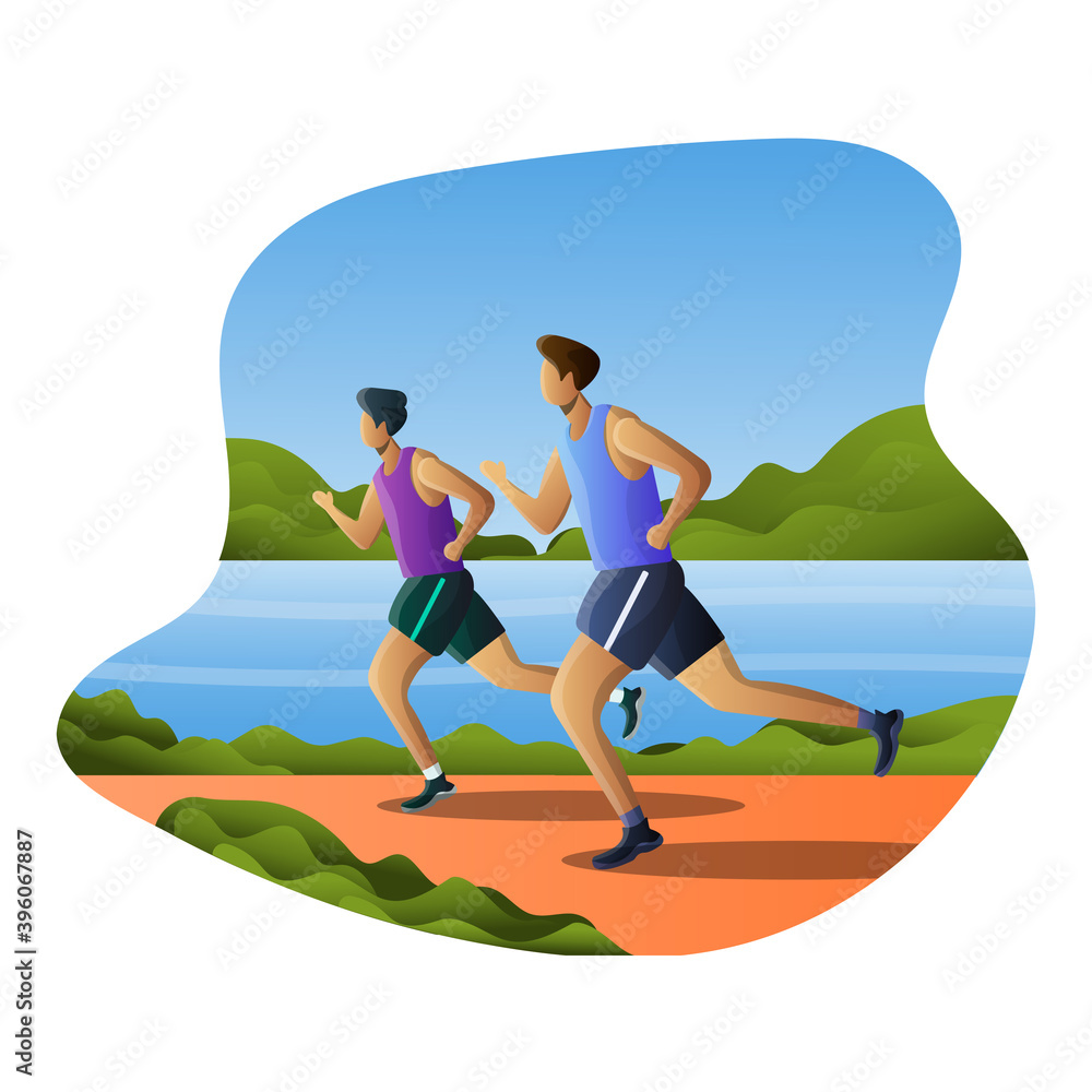 Running vector illustration design, can be used in promotional media such as posters, banners, landing pages for websites and mobile applications