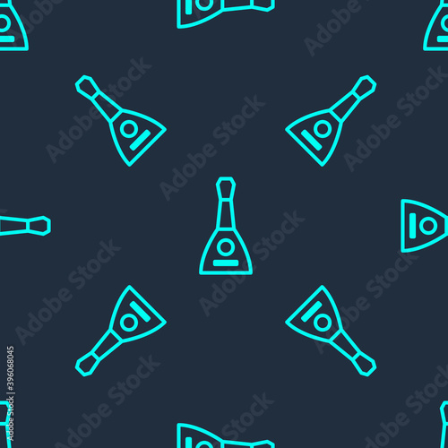 Green line Musical instrument balalaika icon isolated seamless pattern on blue background. Vector.