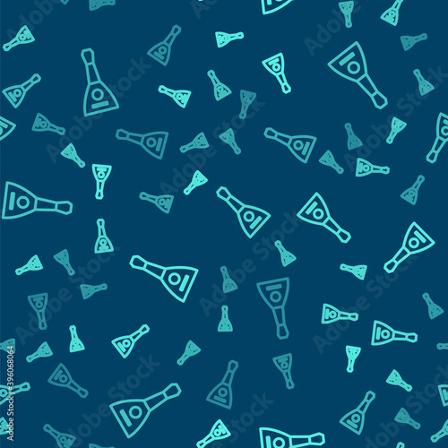 Green line Musical instrument balalaika icon isolated seamless pattern on blue background. Vector.