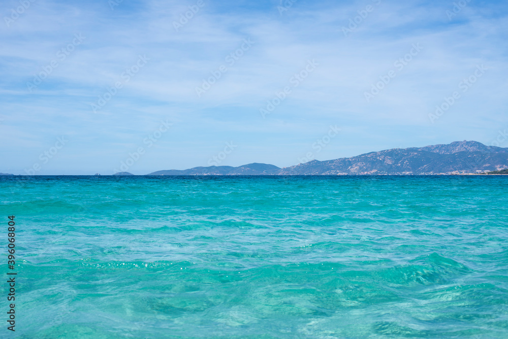 the most beautiful beach in the world, with very white silver sand, clear and clean with no people or tourists around, warm turquoise blue water superb destination Corsica the island of beauty