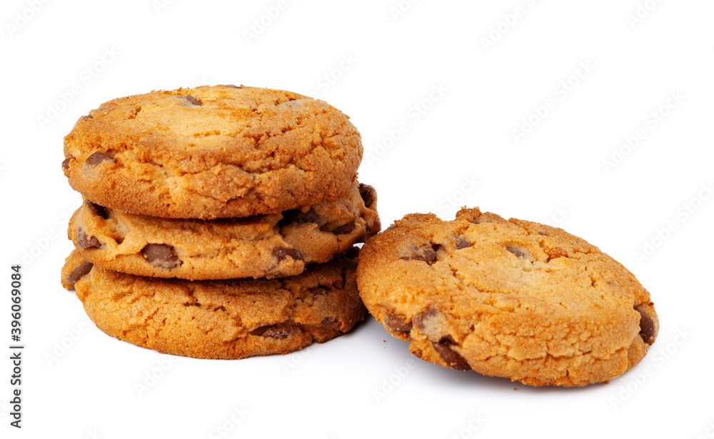 Pile of chocolate chip cookies isolated on white background Pile of chocolate chip cookies isolated on white background