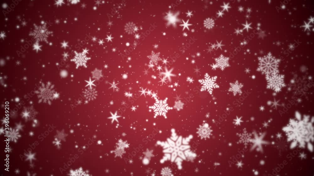 Beautiful winter snowflakes, stars and snow particles on festive red background. This Winter snow, Christmas motion background animation is a seamless loop. Beautiful winter snowflakes, stars and snow particles on festive red background. This Winter snow, Christmas motion background animation is a seamless loop.