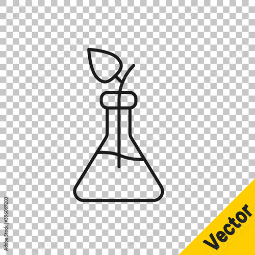 Black line Plant breeding icon isolated on transparent background. Plants growing in the test tubes. Organic food ,agriculture and hydroponic. Vector.