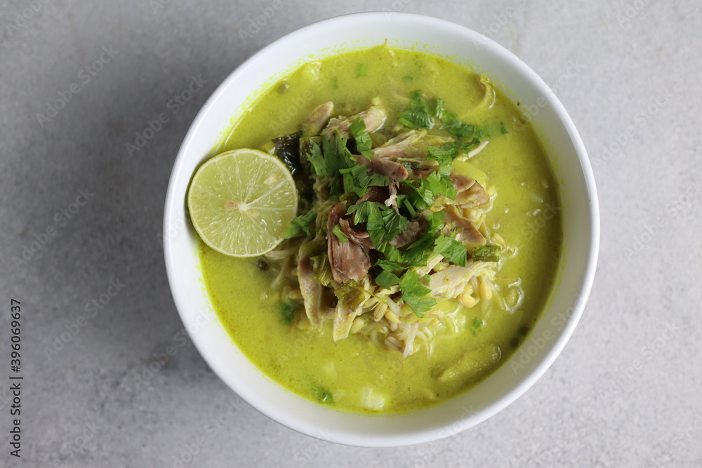 Soto ayam. Chicken soto, Indonesian traditional chicken soup. Soto ayam. Chicken soto, Indonesian traditional chicken soup.