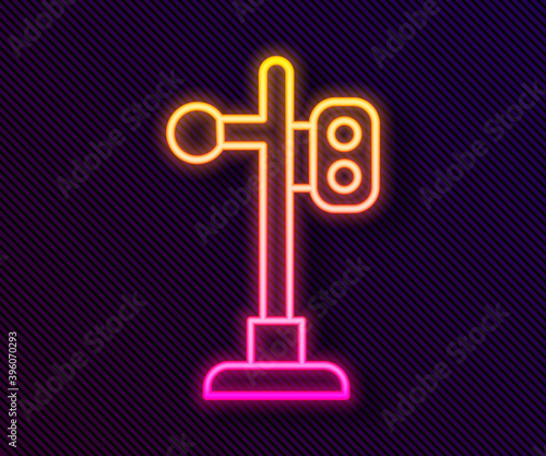 Glowing neon line Train traffic light icon isolated on black background. Traffic lights for the railway to regulate the movement of trains. Vector.