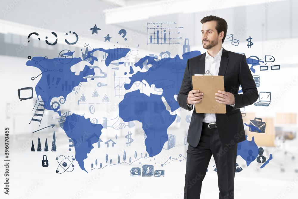 Man with documents in office, business sketch Man with documents in office, business sketch