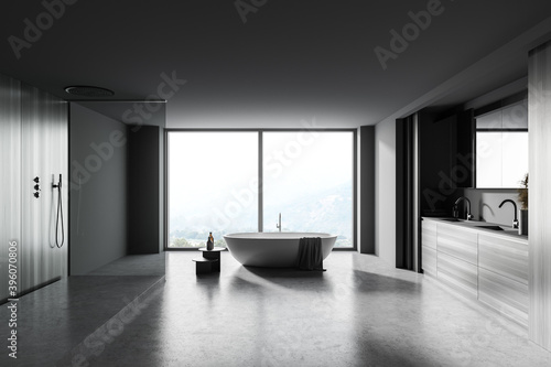 Gray and wooden bathroom interior © ImageFlow