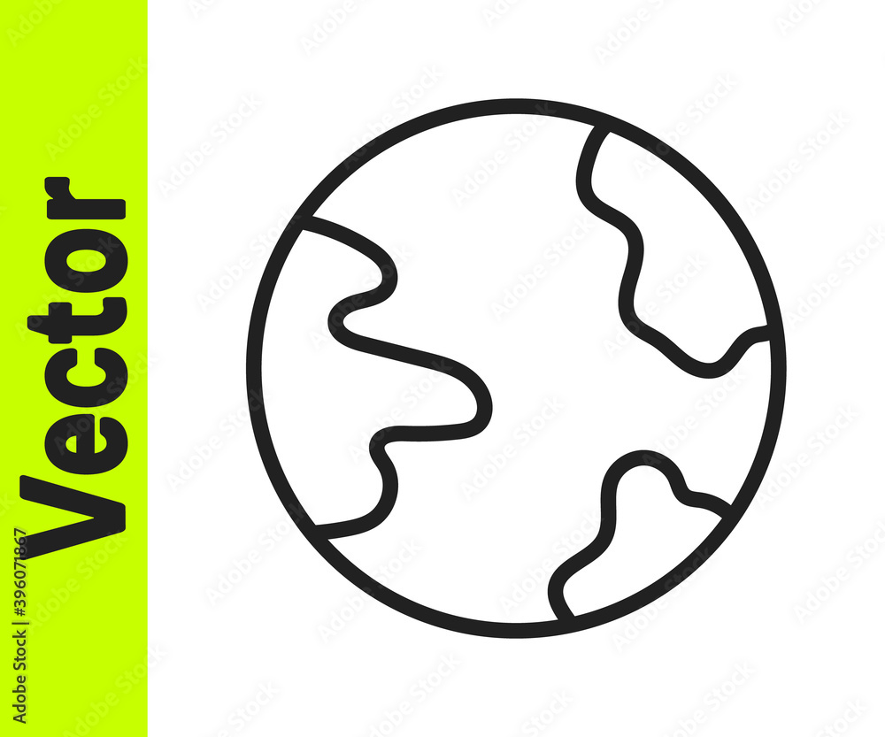 Black line Worldwide icon isolated on white background. Pin on globe. Vector.