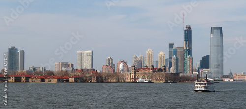 Ellis Island in New York with Hudson River and Skyline