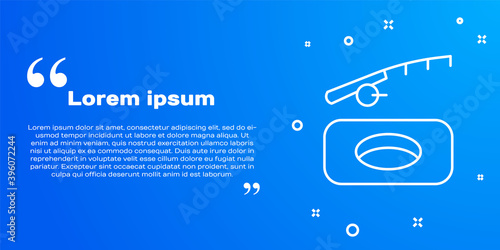White line Winter fishing icon isolated on blue background. Vector.