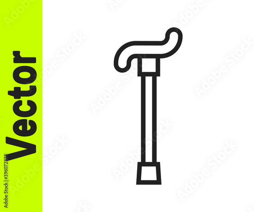 Black line Walking stick cane icon isolated on white background. Vector.