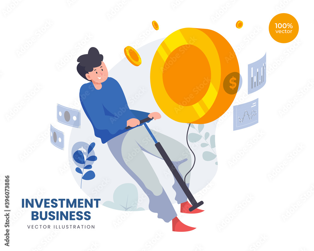 Investment Vector Illustration idea concept for landing page template, deposit profit and wealth growing business, person cultivate money to returns on investment, increase inome dollar. Flat style