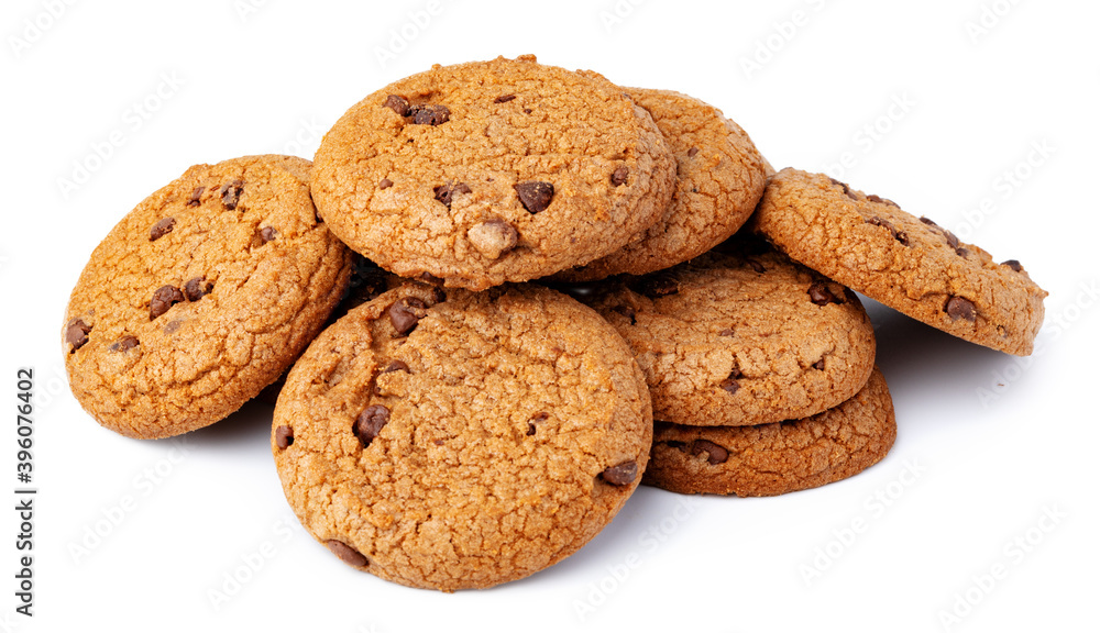 Pile of chocolate chip cookies isolated on white background Pile of chocolate chip cookies isolated on white background