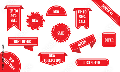 Sale red ribbons set. Ribbons of specials and sales, discounts and best offers. Vector illustration