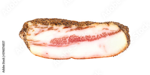 Guanciale, dry cured pork cheek isolated on white background